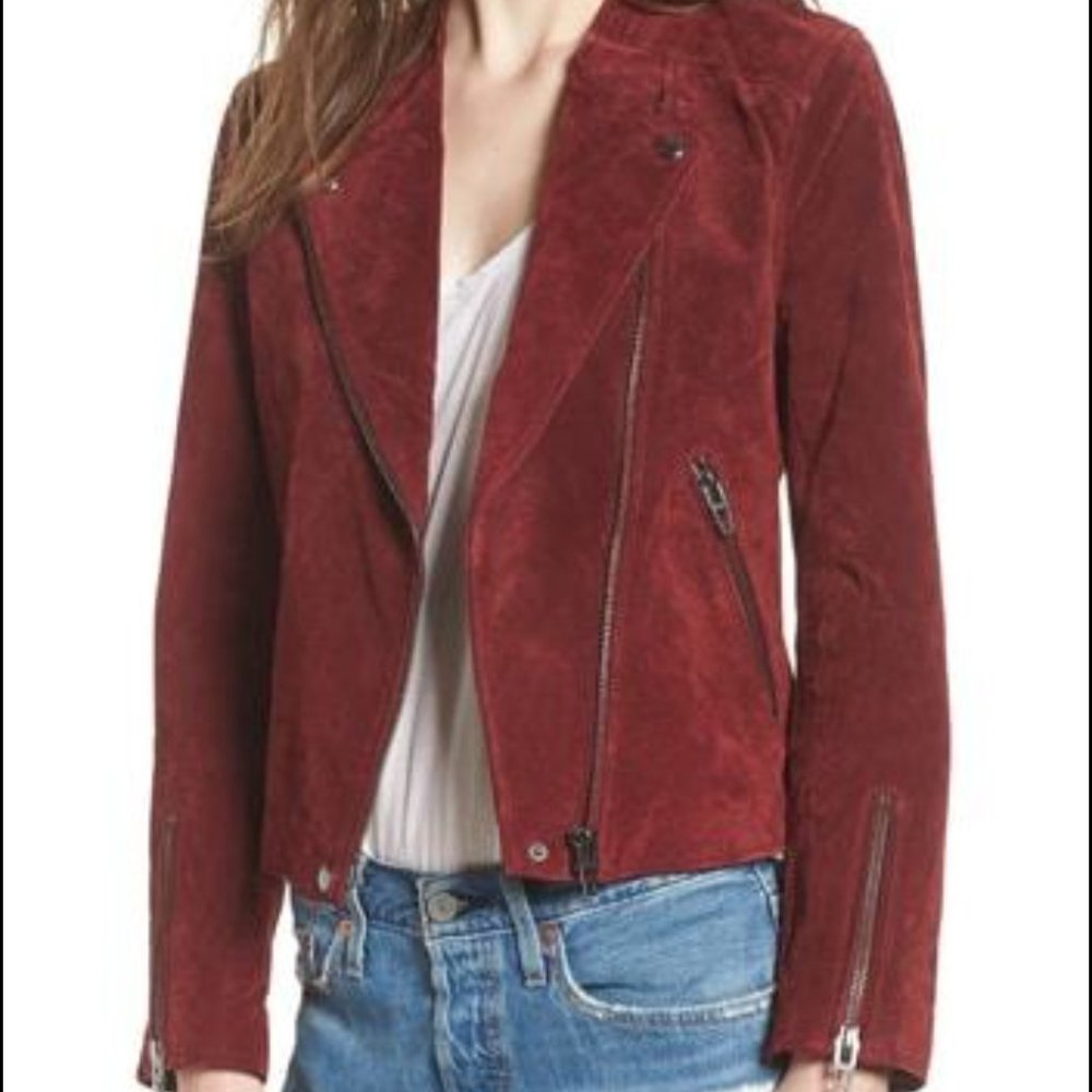 Blank NYC NO LIMIT SUEDE MOTO JACKET IN RUBY